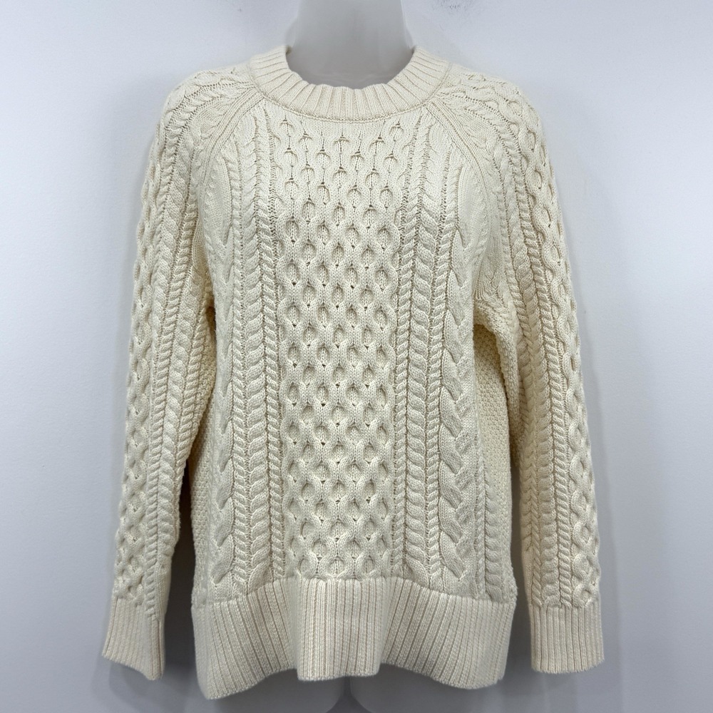 J. Crew Factory Cream Cable Knit Crewneck Sweater